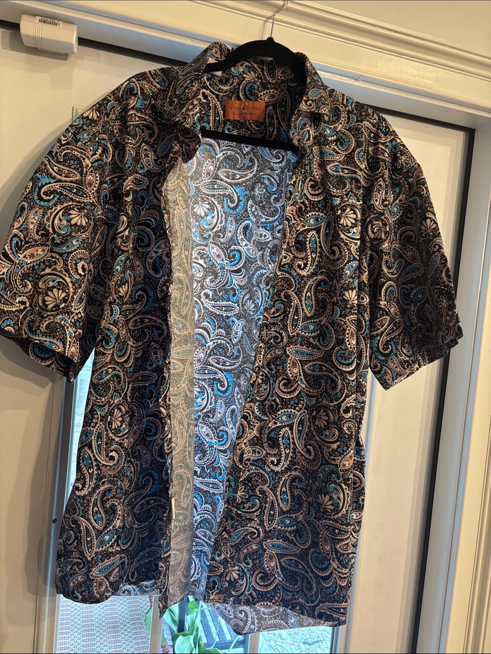 Casual Paisley Short Sleeve Button-Down Shirt - Blue/Black